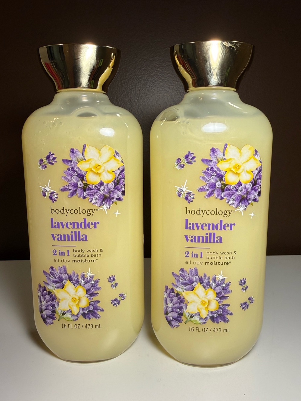 2 PACK Bodycology Lavender Vanilla 2-in-1 Body Wash & Bubble Bath 16oz, NEW